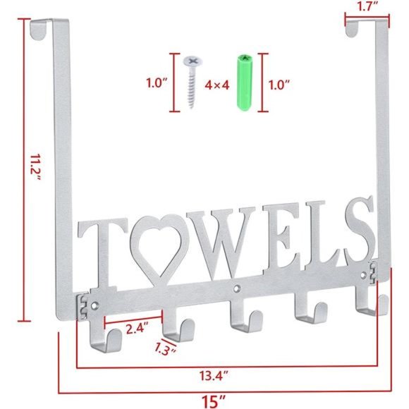 Over The Door Towel Rack Metal Bath Towel Holder Hanger for Bathroom Bedroom - Picture 3 of 6